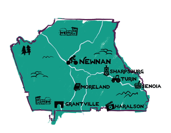 Hand-drawn map of Newnan