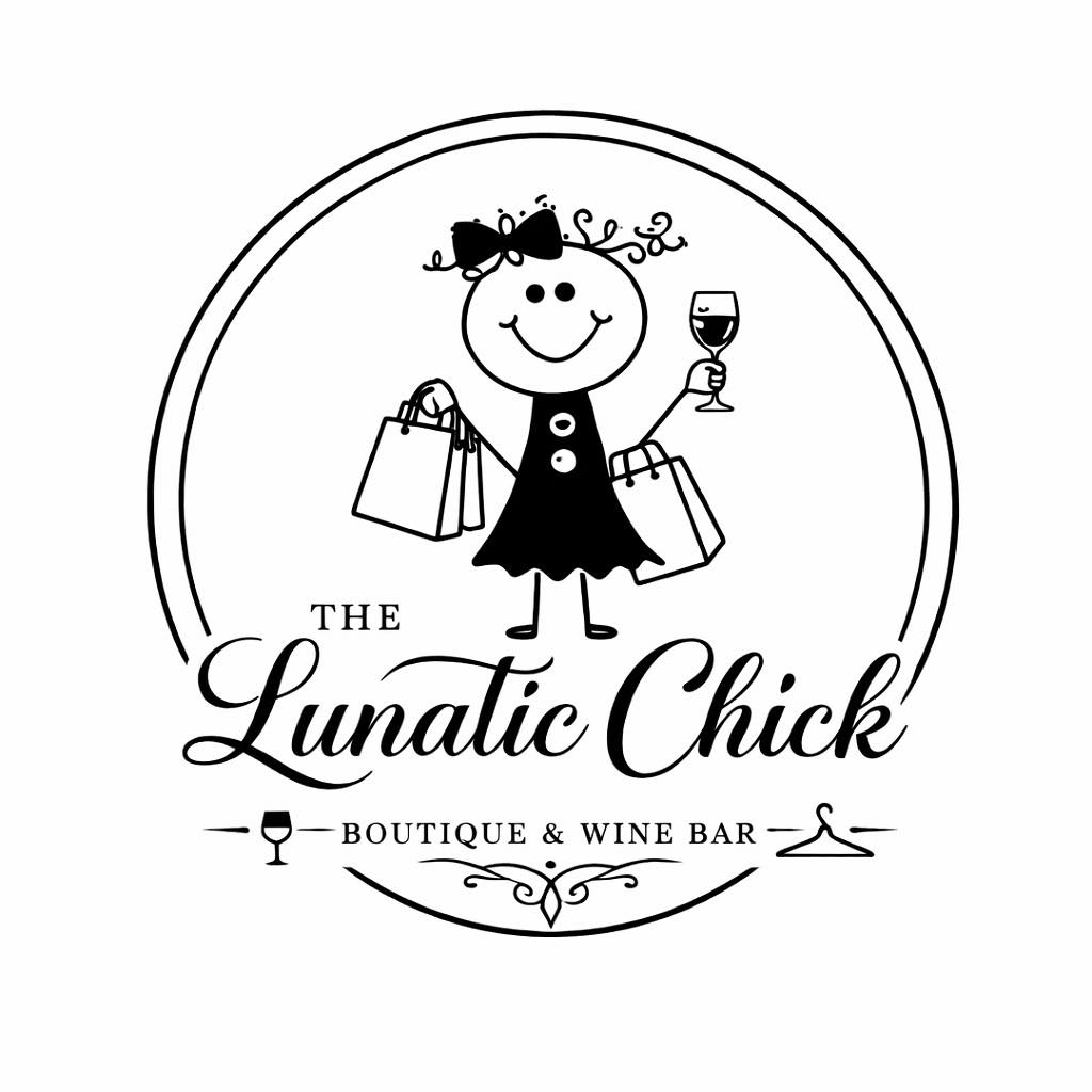 Image of a local boutique's business logo called The Lunatic Chick Boutique and Wine Bar.