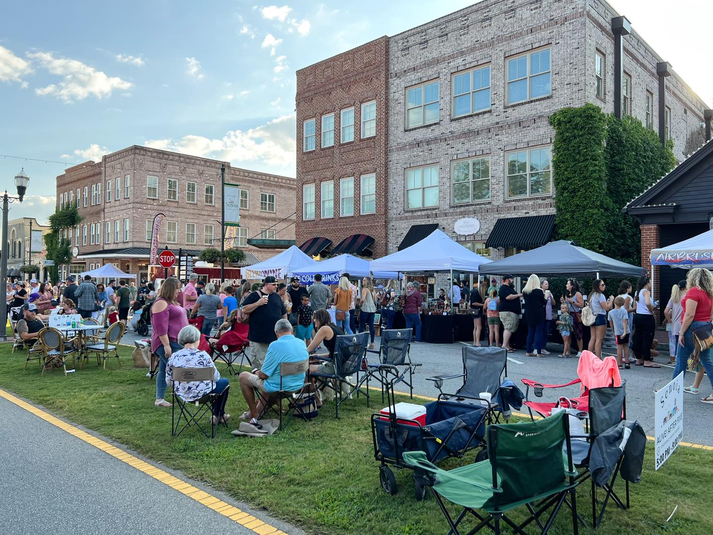 Friends and family gathering at Senoia Alive After Five event