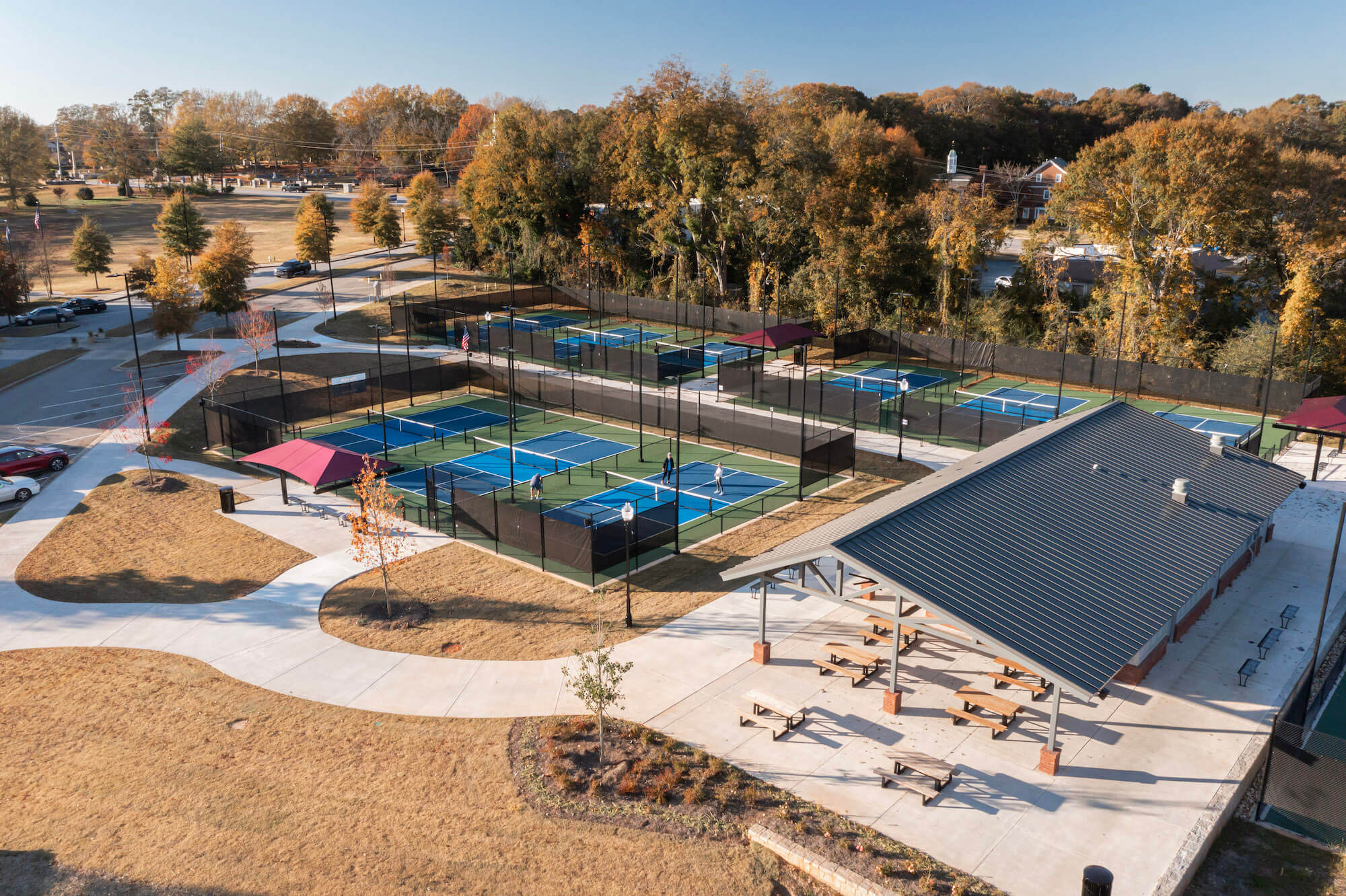 Aerial shot of pickleball courts
