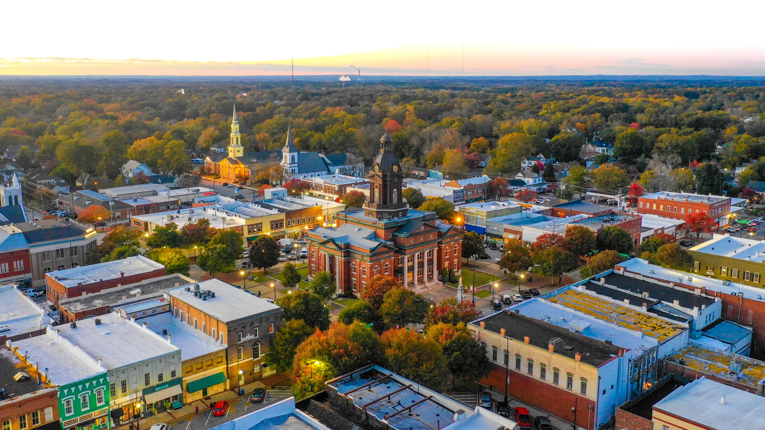 Aerial shot of downtown Newnan Georgia