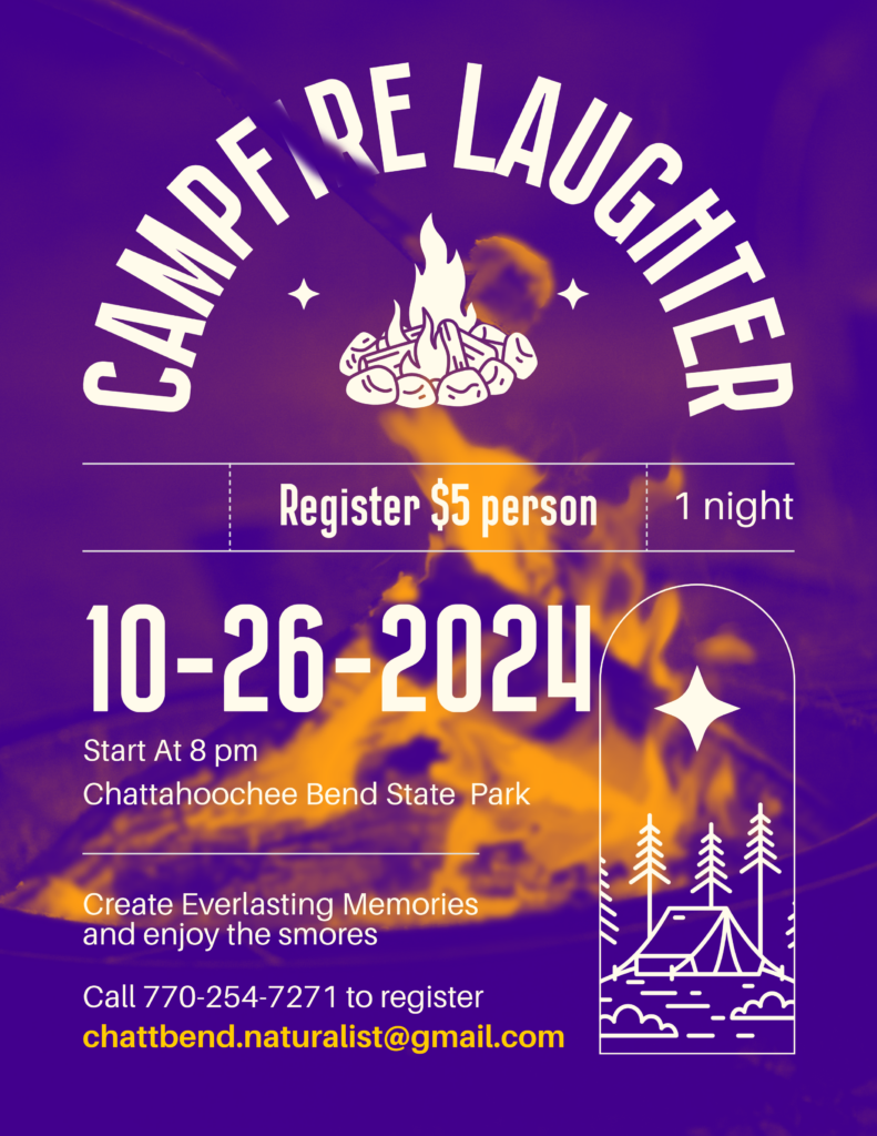 Event flyer for Chatt Bend's Campfire Laughter