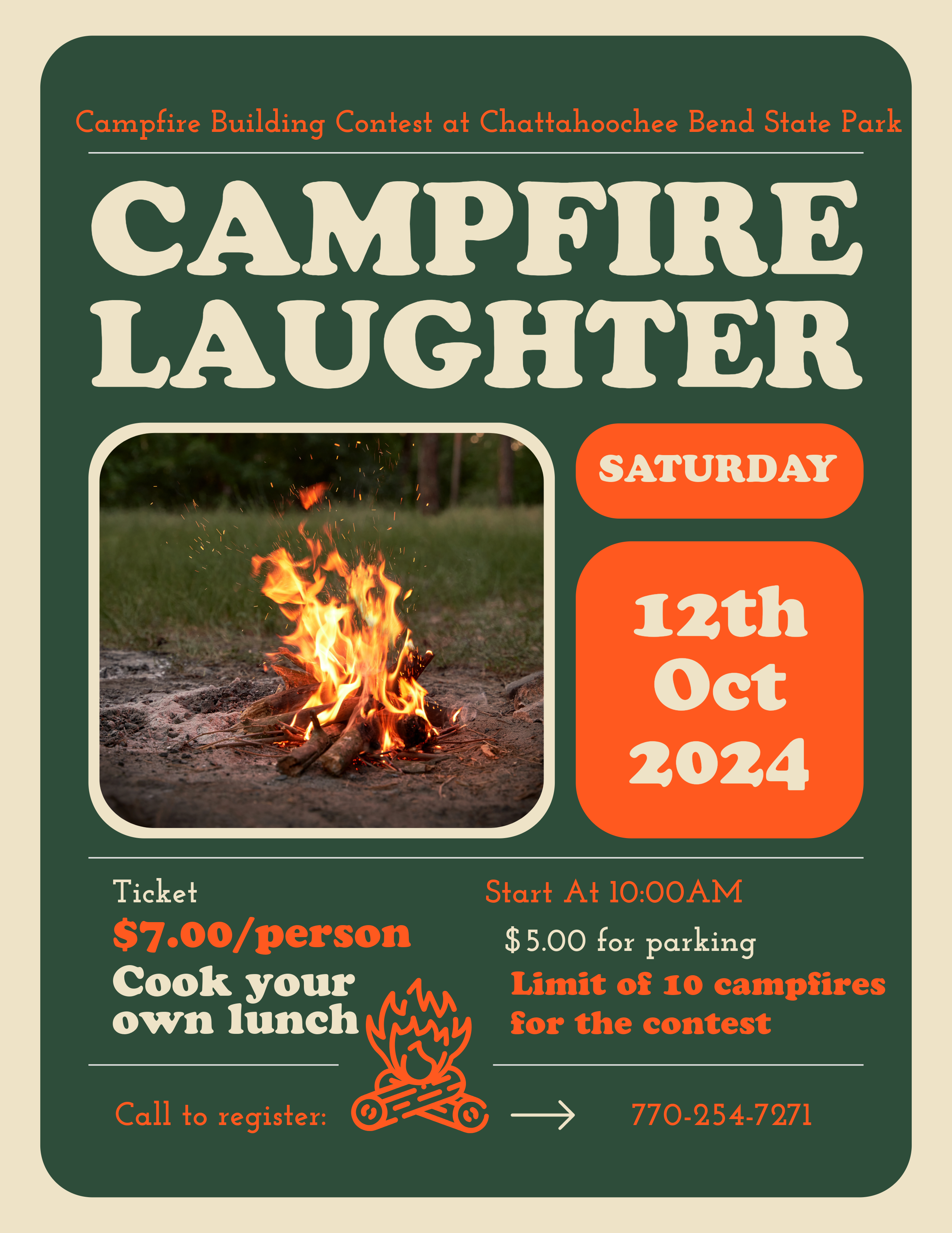 Event flyer for Chatt Bend's Campfire Contest