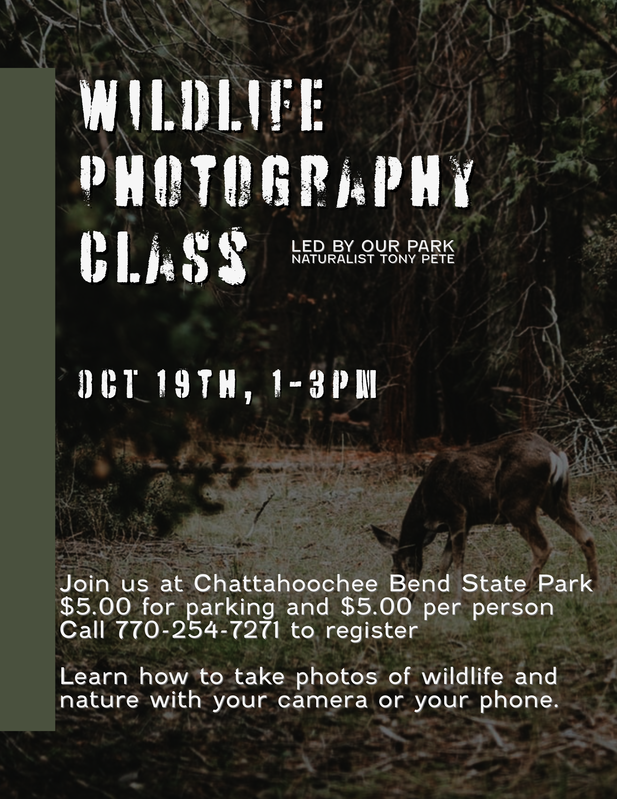 Event flyer for Chatt Bend's Wildlife Photography Class