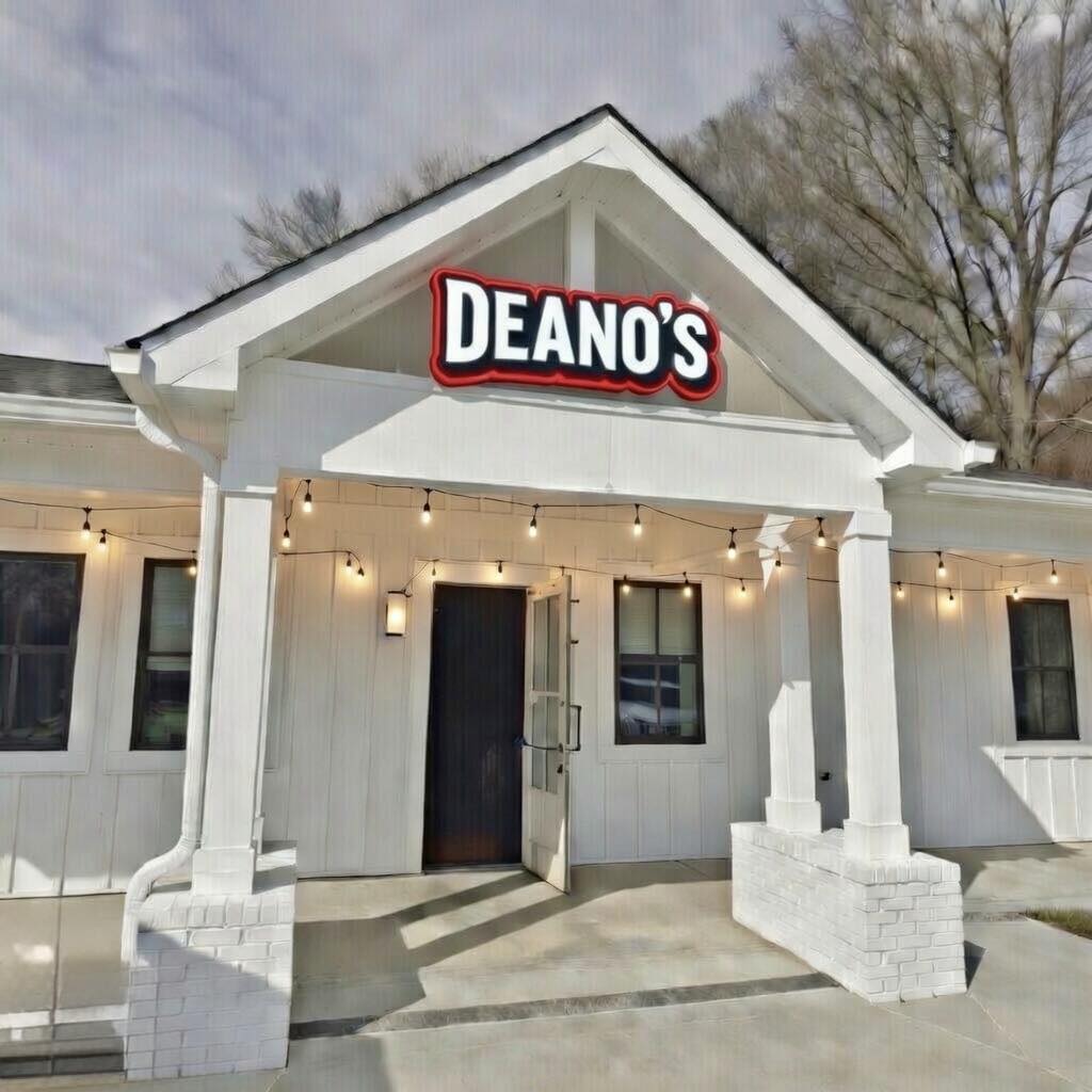 Exterior shot of Deano's, a restaurant located at 89 Temple Avenue in Newnan, Georgia.