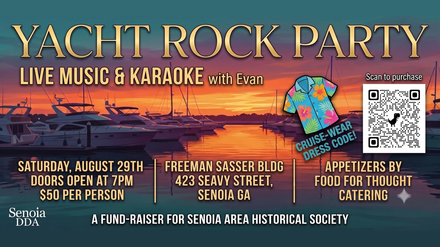 Event Flyer for the Yacht Rock Party in Senoia, GA.